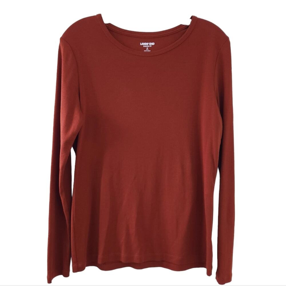 Lands' End Shaped Fit Long Sleeve Shirt Medium Brown 100% Cotton Casual Top